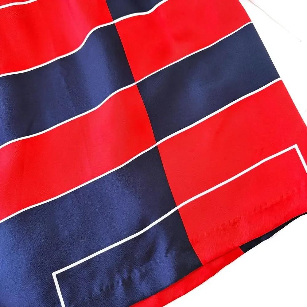 Elizabeth McKay 100% Silk Geometric Color Block Skirt Red Navy Size 10